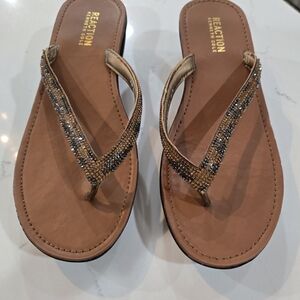 Reaction Kenneth Cole Tan and Silver Beaded Sandals
